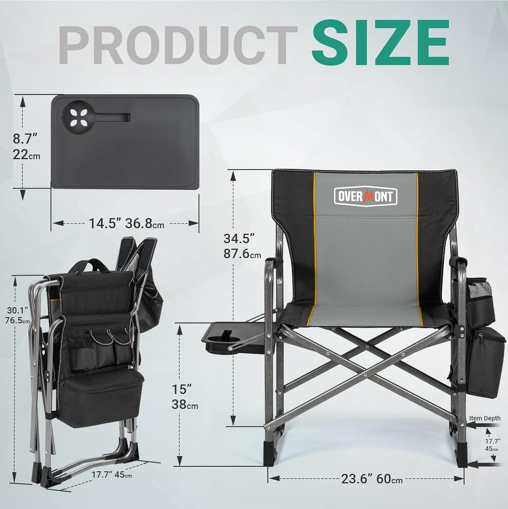 Overmont 2 Pack Folding Camping Chairs with Side Tables, 400 lb Each