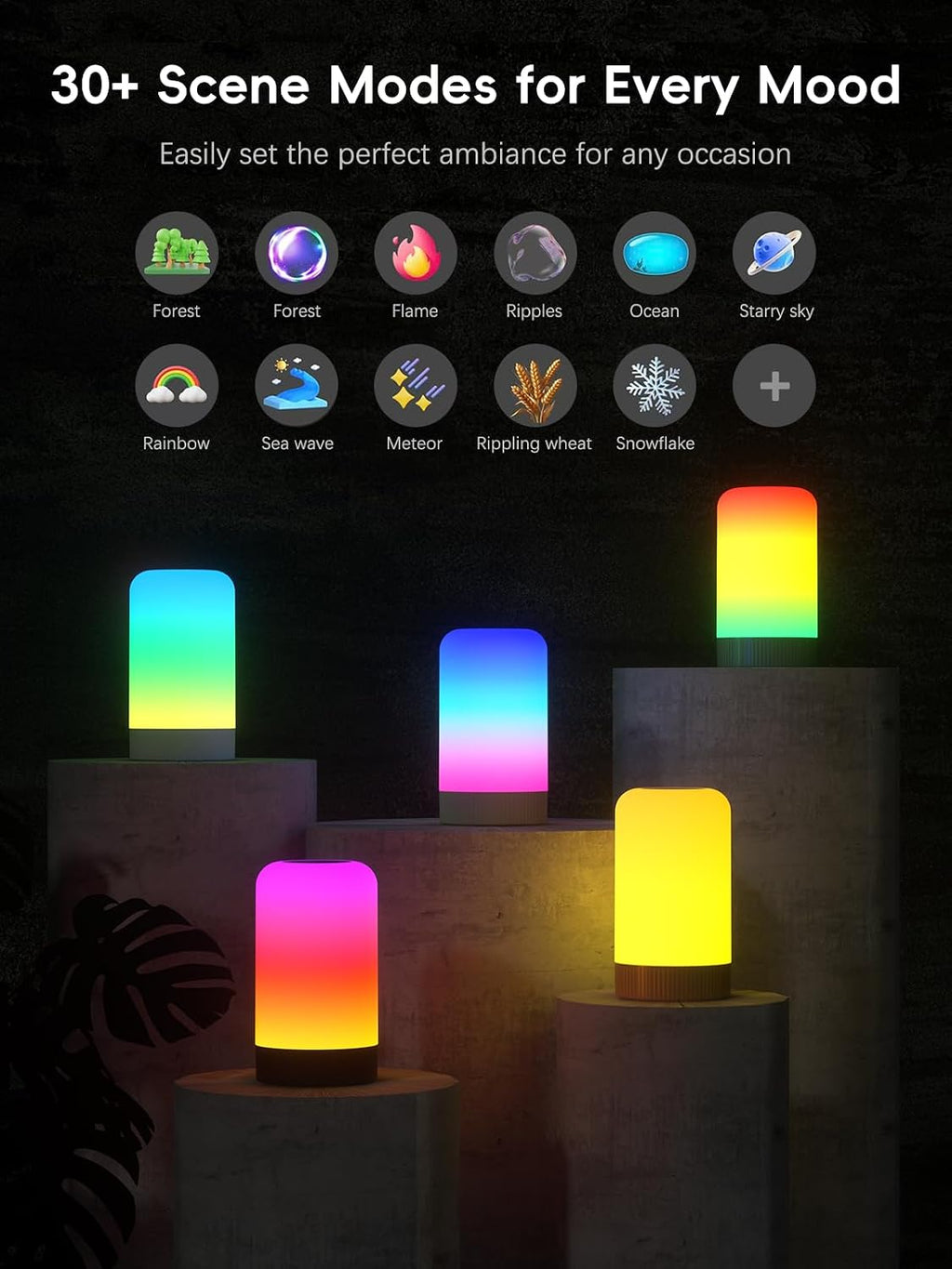 RGBICWW Smart Table Lamp, Touch Bedside Lamp LED Desk Lamp with App Control