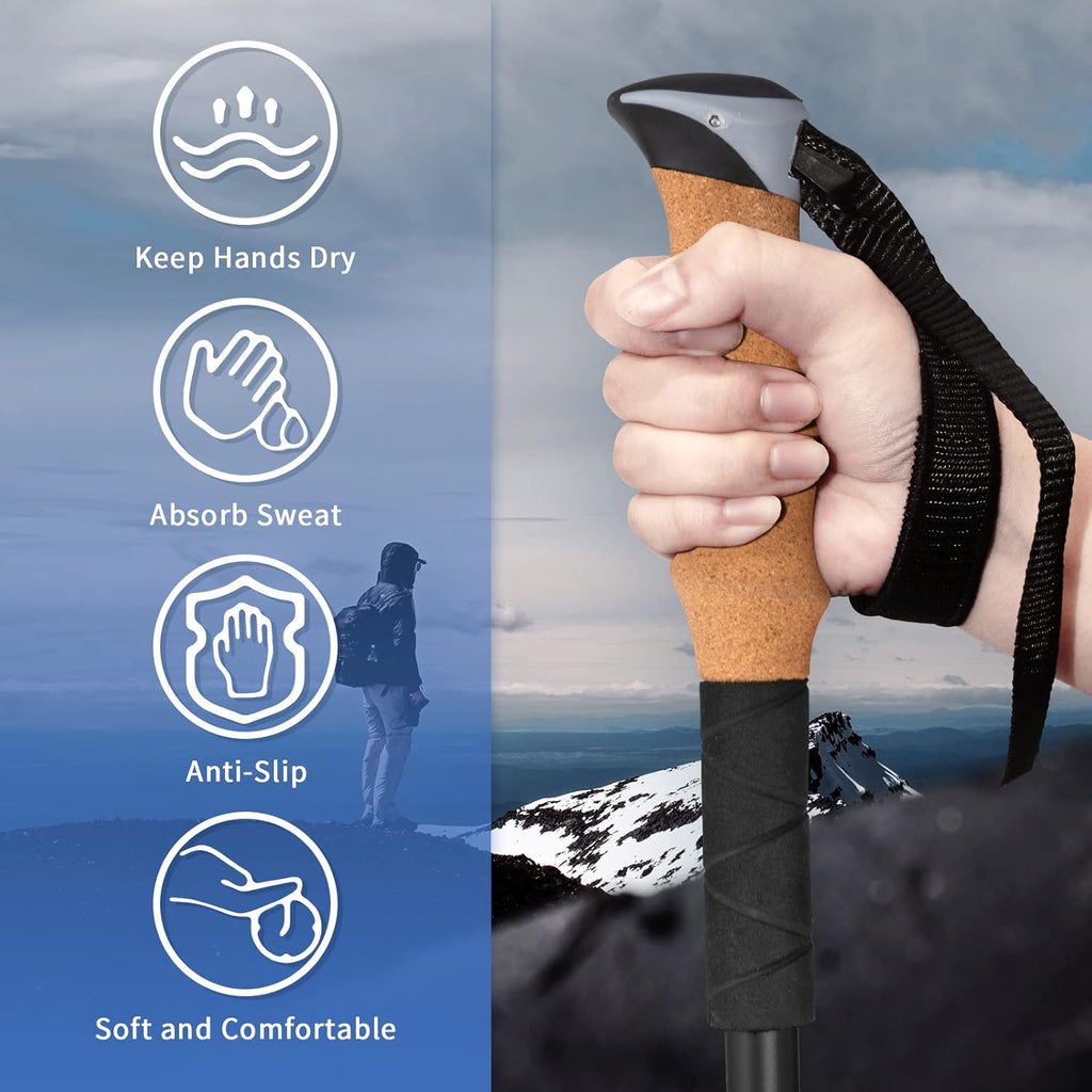 Aihoye Trekking Hiking Poles-2 Pack Lightweight Aluminum 7075 Walking Stick | Hiking Sticks with Quick Flip Lock, Comfortable Anti-Slip Cork Grips, Collapsible, Folded