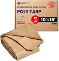 Tarps Now 10x16 Feet Heavy Duty Waterproof Poly Tarp | 12 MIL Reinforced Tarp with Aluminum Grommets | General-Purpose Brown Tarp Cover