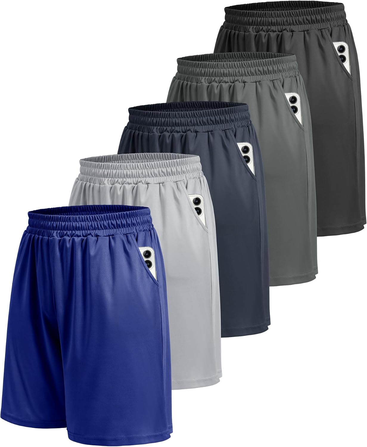 5 Pack Athletic Gym Mens Shorts - Workout Black Quick Dry Basketball Shorts
