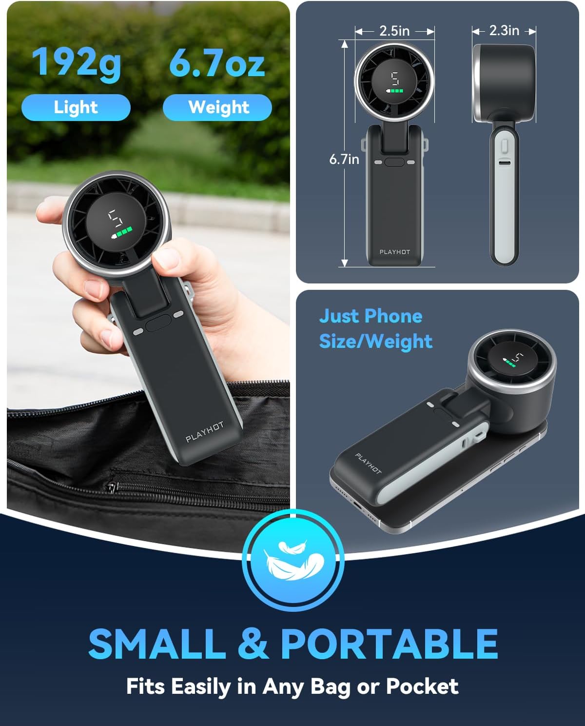 PlayHot Portable Handheld Turbo Fan, Travel Essentials, Gifts for Women/Men
