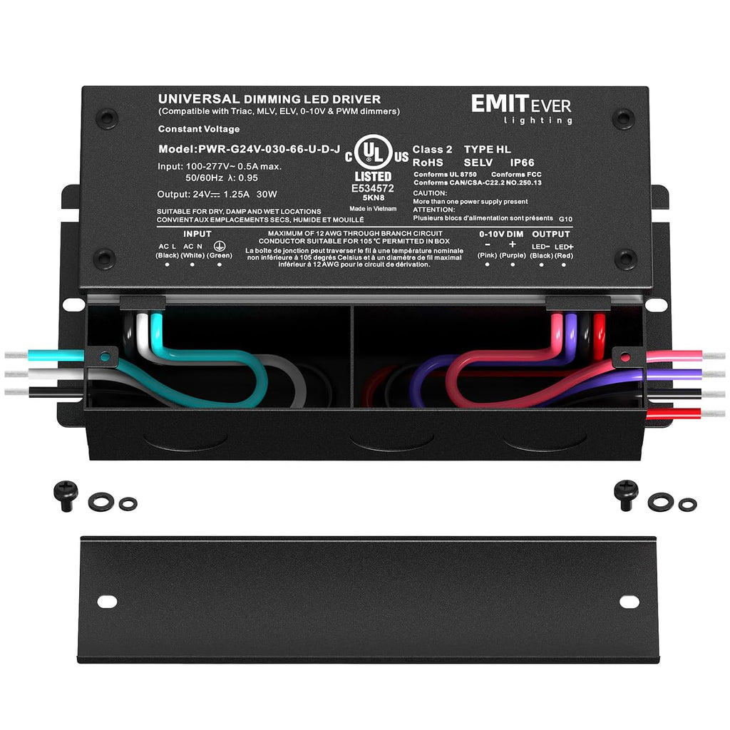 EMITEVER 2-Pack 30W 24V 5-in-1 Dimmable LED Driver, AC 110-277V to DC