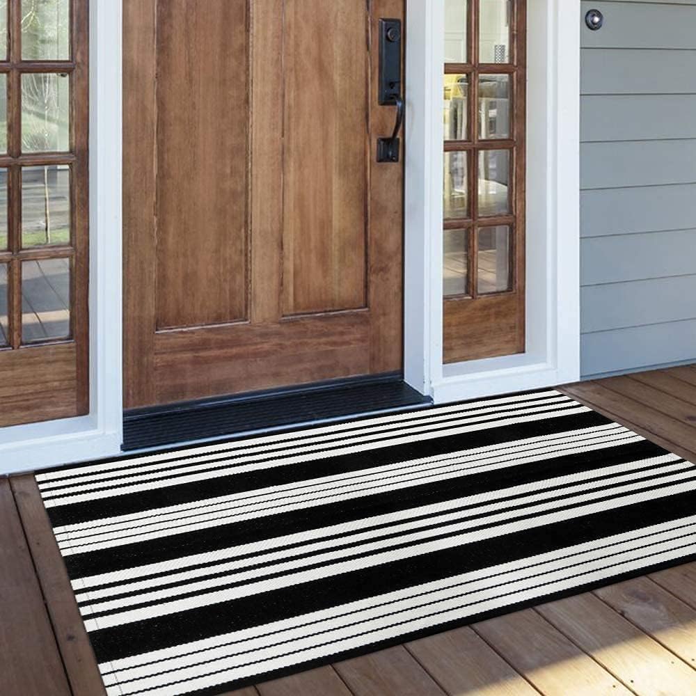 OJIA Black and White Outdoor Rug 24"x51" Halloween Door Mat Fall Porch Rugs