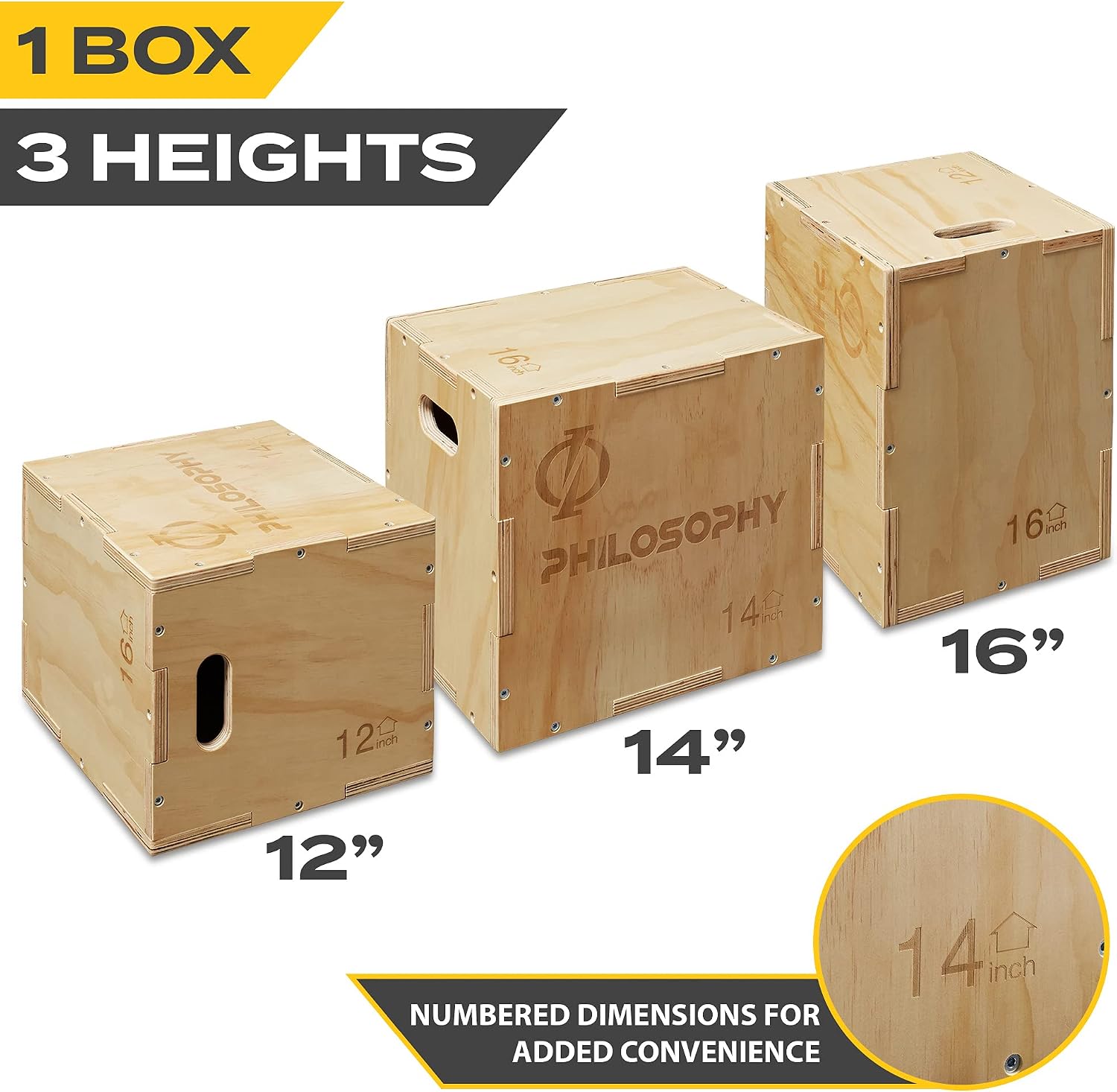 Philosophy Gym 3-in-1 Wooden Plyo Box, Wood Plyometric Jump Box Platform for Home Gym, HIIT, Jumps, Step-Ups, and Strength Training