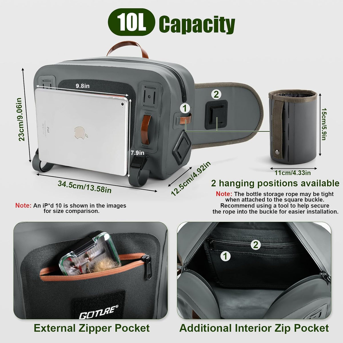 Goture Waterproof Fishing Waist Pack, IPX8 840D TPU Large Tackle Bag