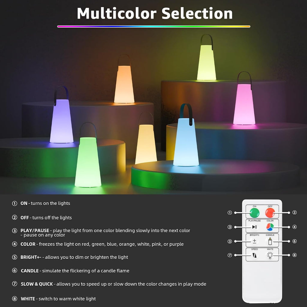 2 Pack Outdoor Lanterns, GGII Rechargeable Cordless Outdoor Table Lamp with IP44 Water-Resistant, Battery Operated Portable Hanging Outdoor Lamp RGB Colors for Patio Balcony Garden Camping Dining(TPU)