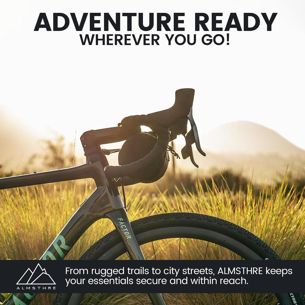 ALMSTHRE Compact Bar Bag – Midnight Black | Hard-Shell Bike Handlebar Bag with Waterproof Zipper & Adjustable Straps | Lightweight Bicycle Handlebar Bag, Compatible with Road, Gravel & MTB Bikes