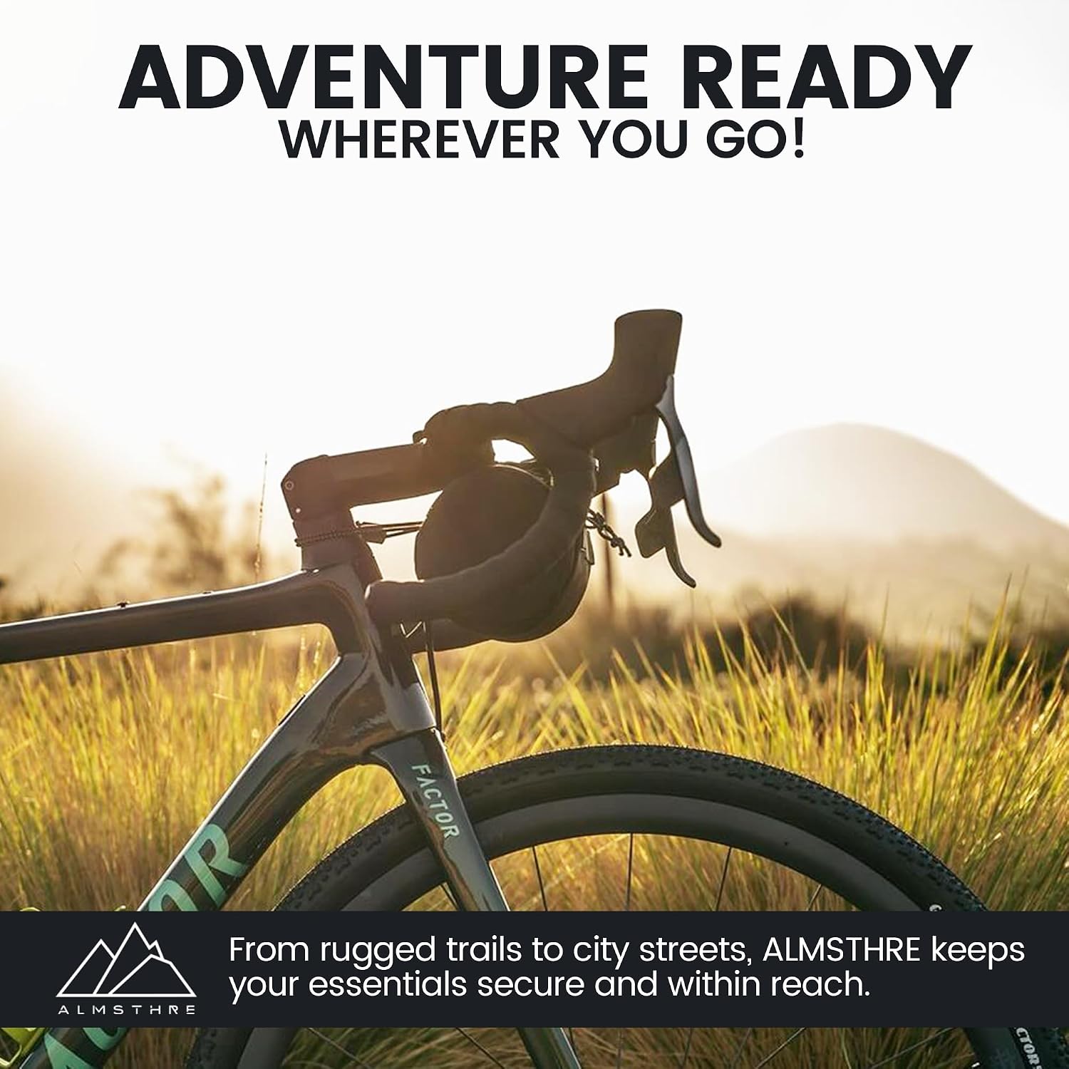 ALMSTHRE Compact Bar Bag – Midnight Black | Hard-Shell Bike Handlebar Bag with Waterproof Zipper & Adjustable Straps | Lightweight Bicycle Handlebar Bag, Compatible with Road, Gravel & MTB Bikes