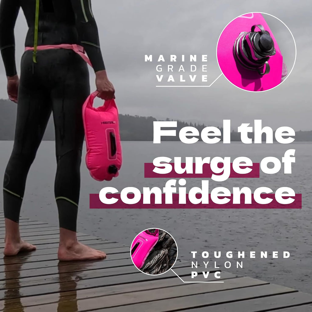 Swim Buoy for Open Water with Dry Bag 15L - Fully Waterproof Swim Bubble - Be Safe with Higher Visibility, Toughened Nylon and Rest Handle Swimming Buoy - Open Water Buoy for All Season Swimmers