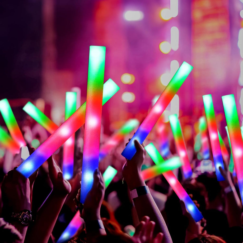 OLUPP 150 PCS Led Foam Sticks, Bulk Glow Sticks with 3 Colors Flashing, Light Up Baton Wands for Kids, Glow Sticks Party Supplies for party, Wedding, Raves, Concert, Camping, Sporting Events