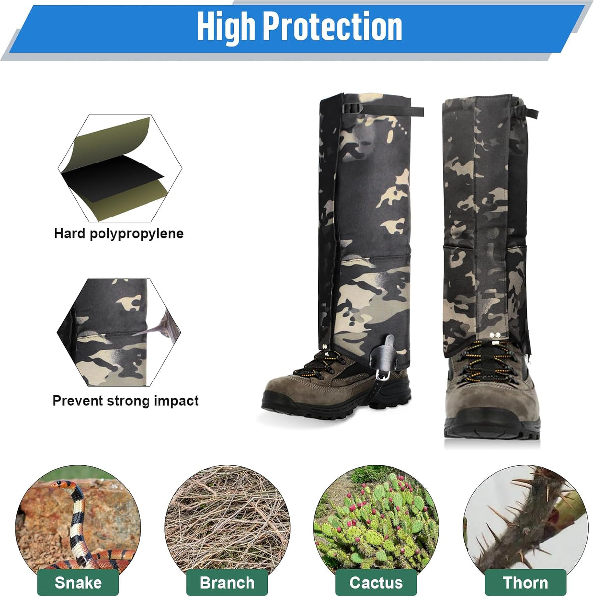 Leg Gaiters - Waterproof Snake Gaiters Snake Chaps, HIGH-Performance Leg Gaiters Hiking Hunting Snow Boot Gaiters Snake Proof Gaiters Outdoor Boots Cover Legging Gaiters Fit for Men &amp; Women