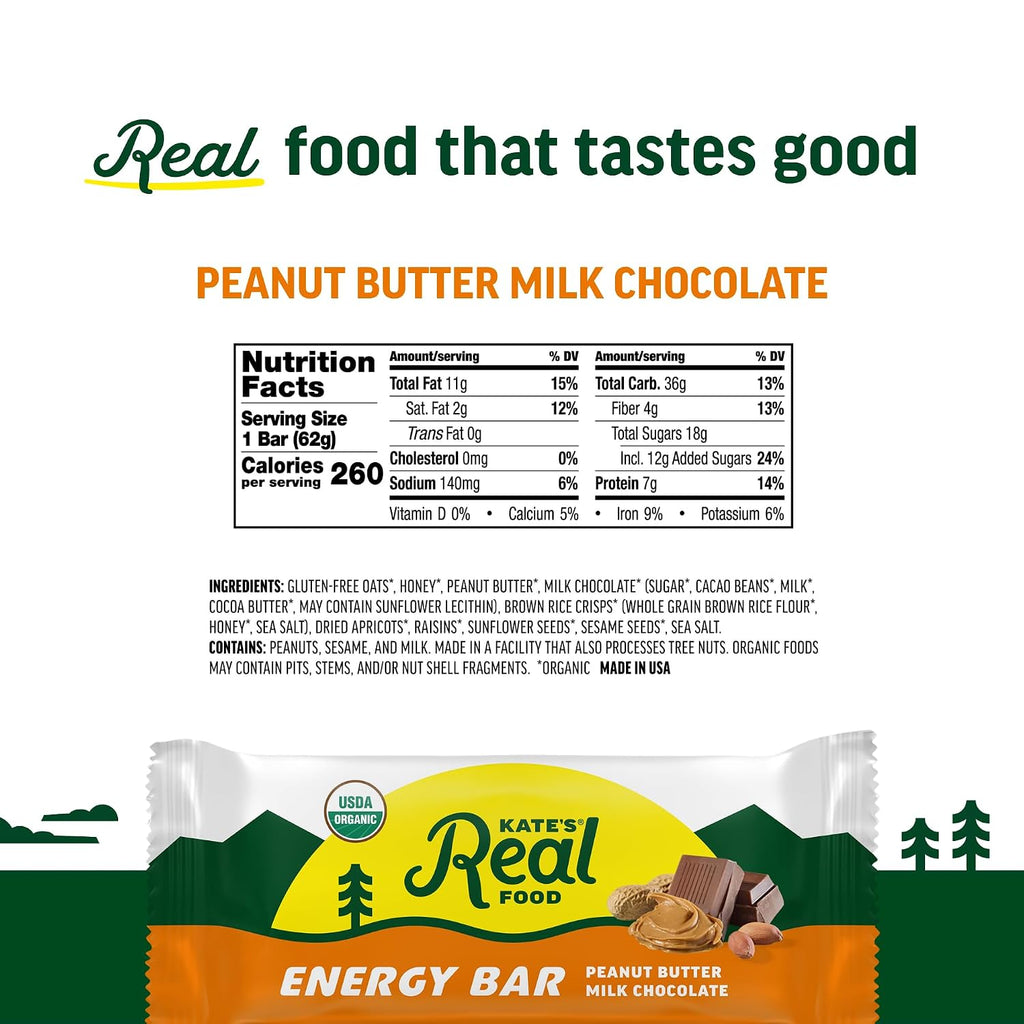 Kate's Real Food Organic Granola Bars PB Milk Choc (2.2 oz, Pack of 12)
