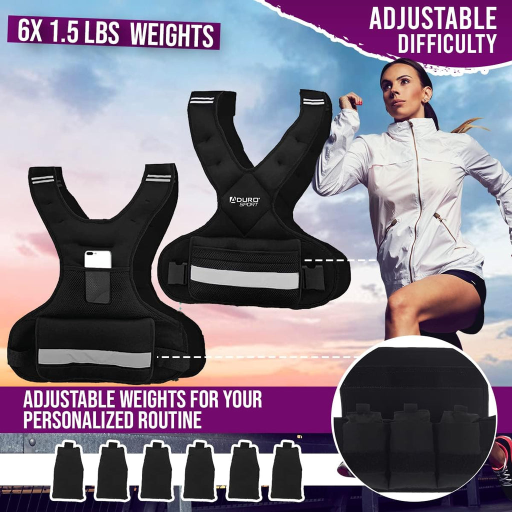 "Aduro Sport Adjustable Weighted Vest Workout Equipment, 4-10lbs/11-20lbs/20-32lbs/26-46lbs Body Weight Vest for Men, Women, Kids"