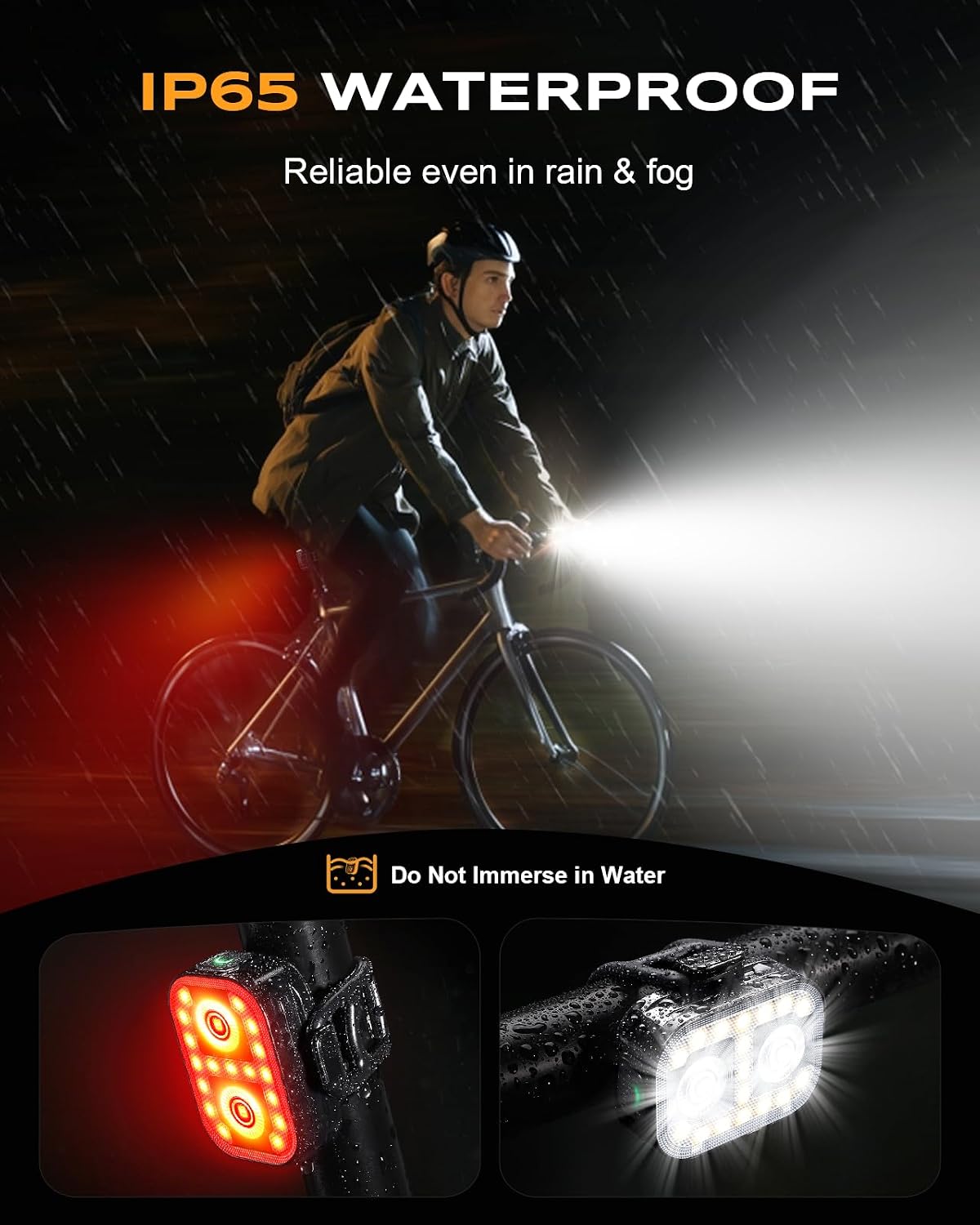 WOCBUY Bike Lights, Ultra-Slim & Lightweight Rechargeable Bicycle Lights Set, [5+6 Modes] Dual USB-C Bike Lights Front and Back, IP65 Waterproof Bicycle Lights for Night Riding Road Cycling