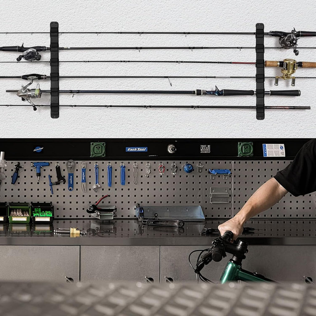 2-Set Horizontal Fishing Rod Holders Wall-Mounted Holds 12 Rods or Combos