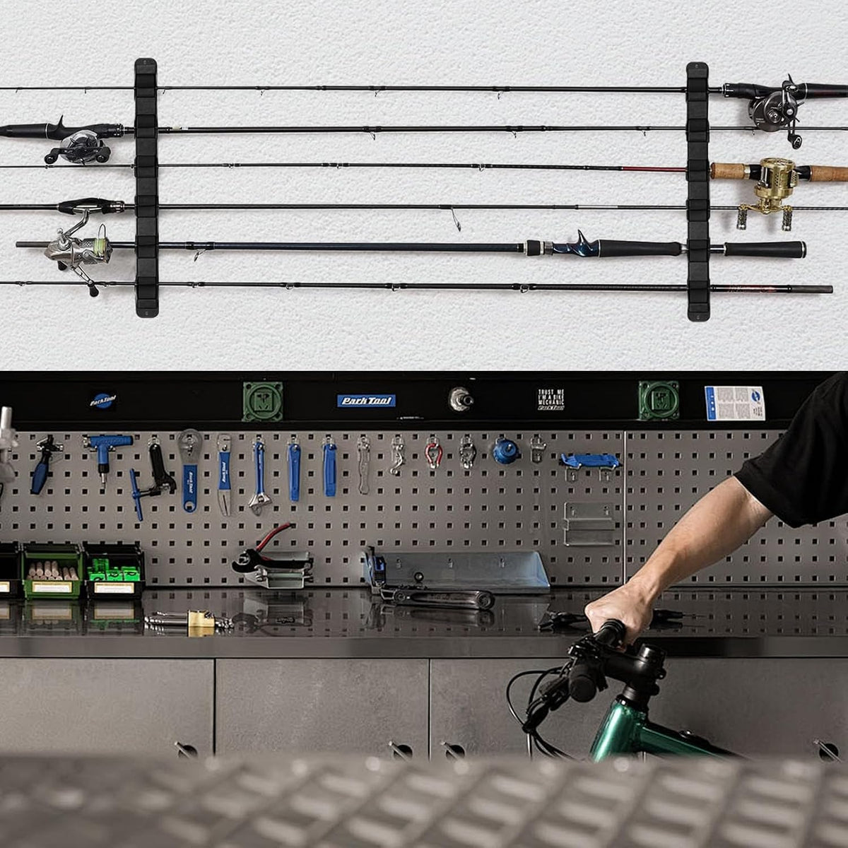 2-Set Horizontal Fishing Rod Holders Wall-Mounted Holds 12 Rods or Combos