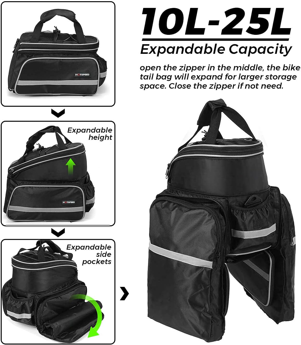 Homa Rear Seat Trunk Bag, Waterproof Multi Function Bicycle Panniers Bike Rear Bag Carrying Luggage Package Rack Panniers with Rainproof Cover (Black)