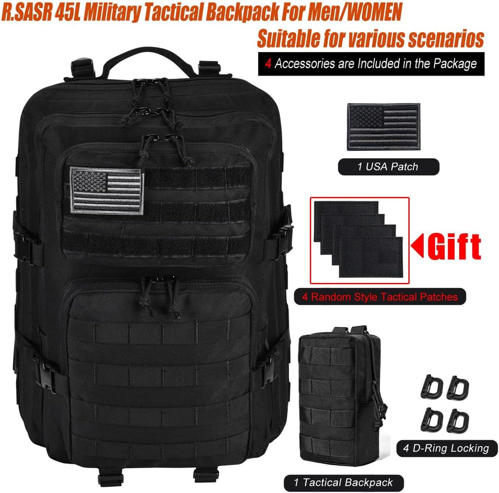 45L Tactical Backpack for Men Women, Military Assault Pack with MOLLE, Large 3 Day Bug Out Bag for Hiking Camping