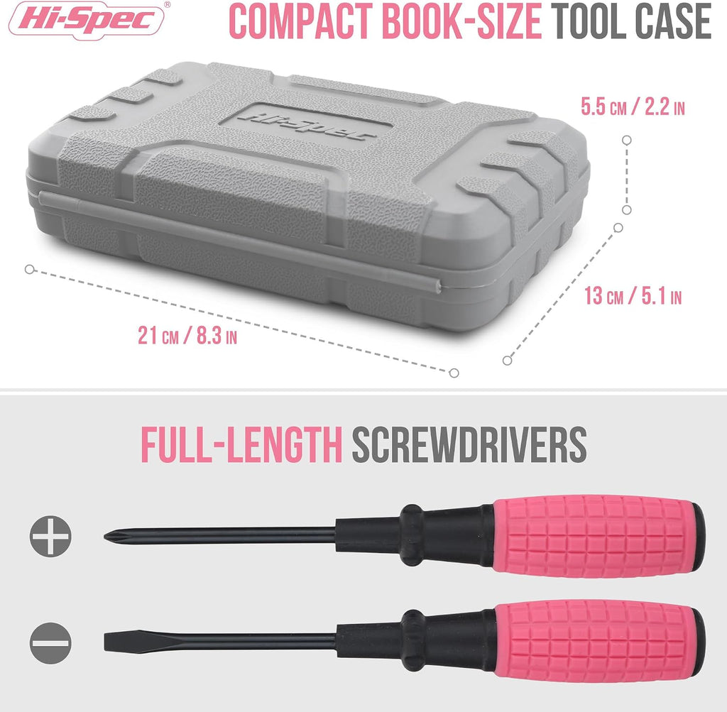 Hi-Spec Mini Tool Kit for College Dorm, Home and Office DIY, Pink