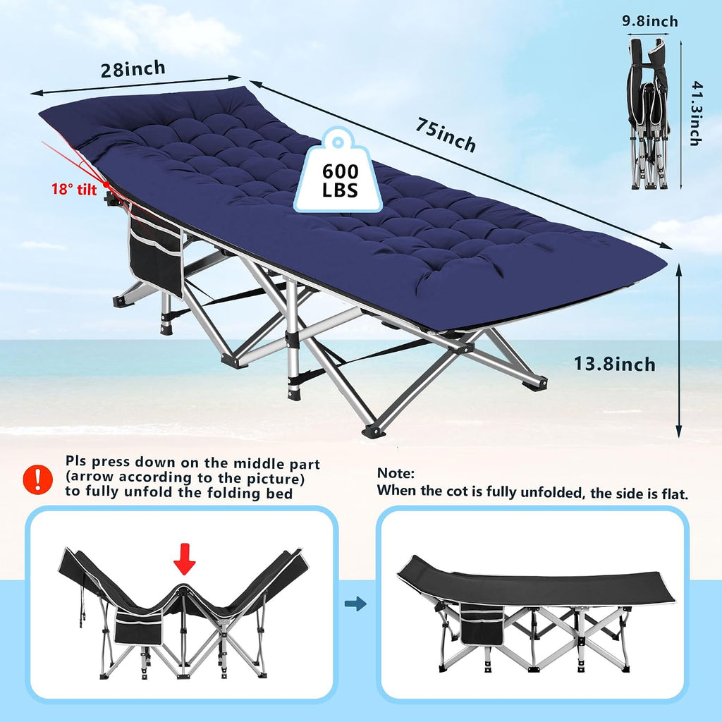 HABUTWAY Camping Cots for Adults, 600lbs Capacity, Folding Camping Cot with Mattress, Sleeping Cots for Adults with Carry Bags for Travel,Beach,Patio,Home Office,Nap Time