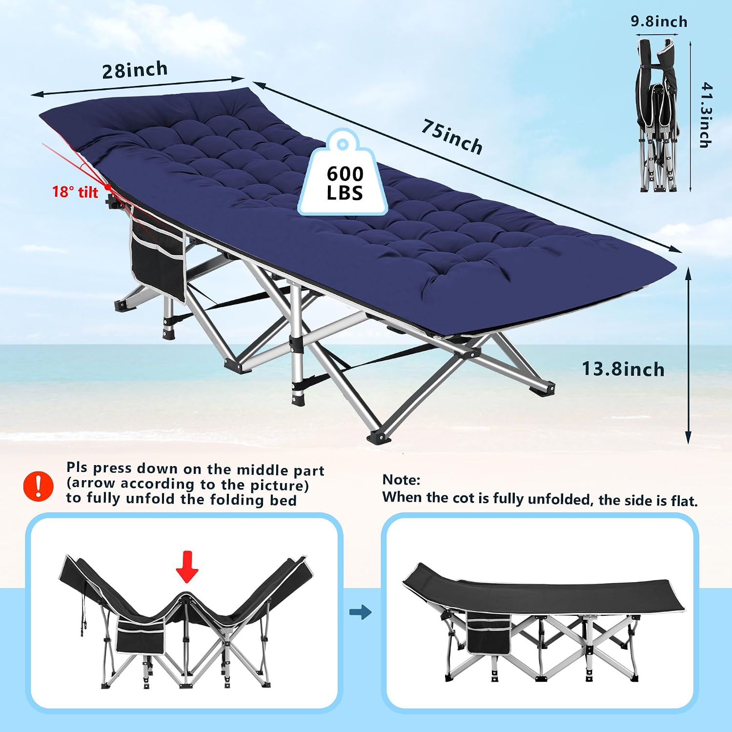 HABUTWAY Camping Cots for Adults, 600lbs Capacity, Folding Camping Cot with Mattress, Sleeping Cots for Adults with Carry Bags for Travel,Beach,Patio,Home Office,Nap Time