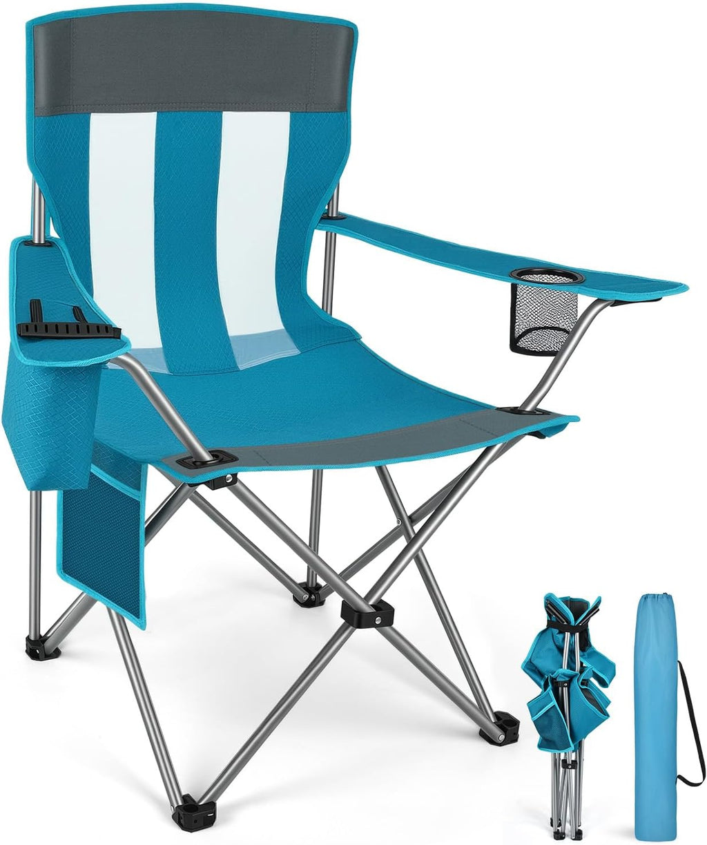 Camping Chair, 2-Pack Lightweight Folding Chair, 300lbs Capacity Outdoor Chair with Cooler Bag, Mesh Backrest, Cup Holder Pocket, Side Pocket, Portable Chair for Beach/Fishing/Tailgating/Sport Game