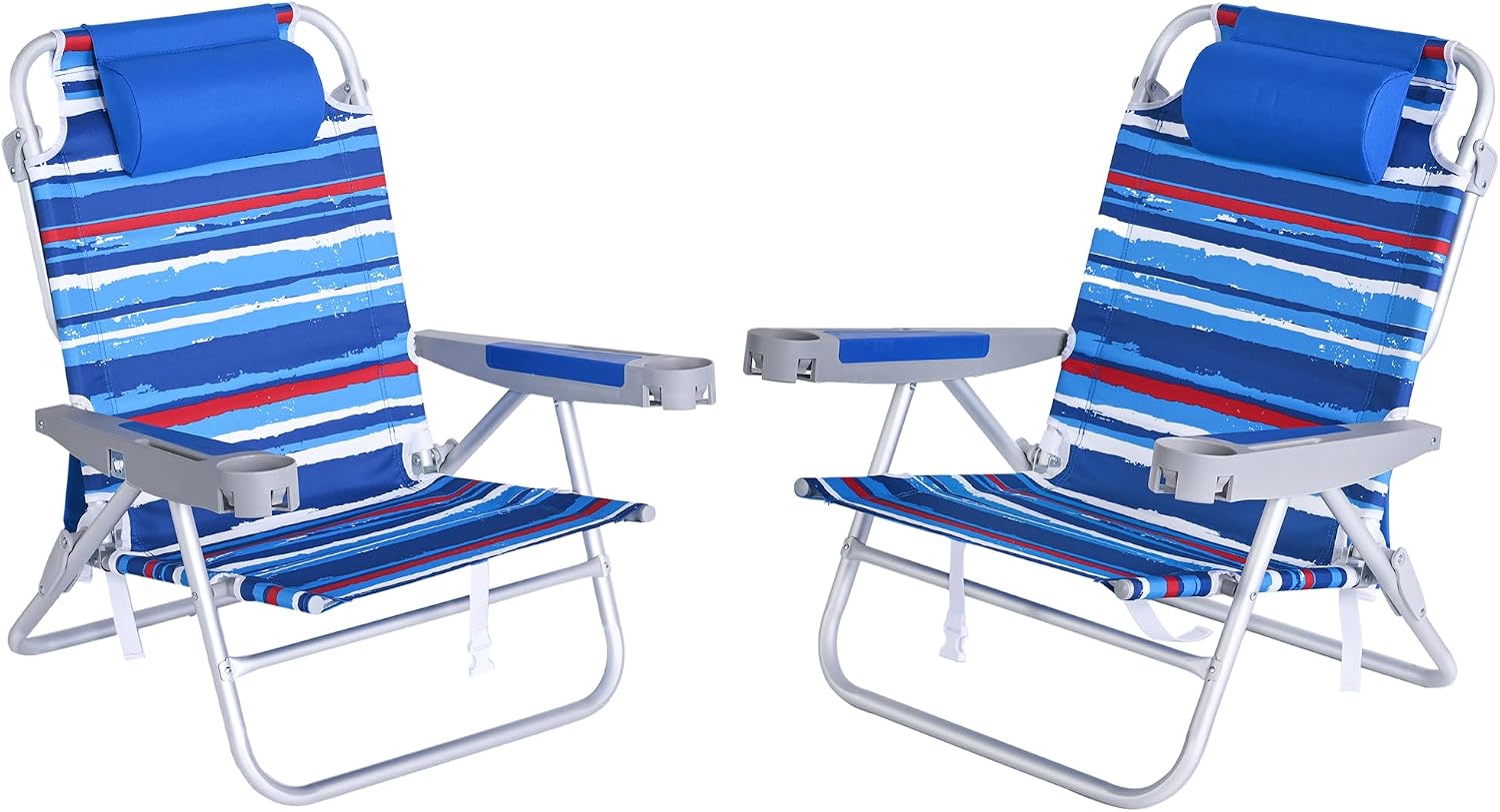 SUNNYFEEL Extra Wide Low Beach Chair 2 Pack 5 Position Lay Flat 500 LBS Heavy Duty, XL Oversized Folding Camping Chairs with Cup Holder for Outdoor/Sand, Portable Backpack Beach Chair for Adults