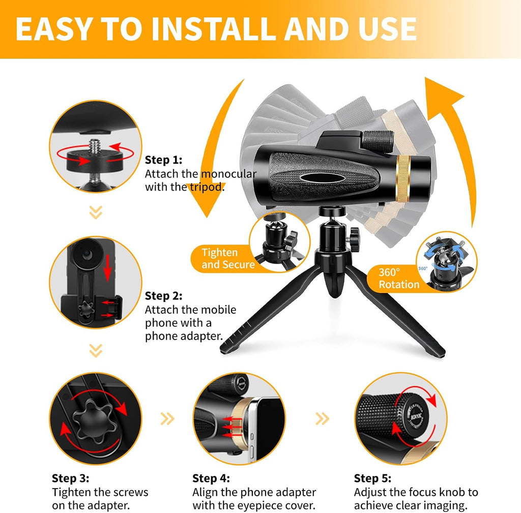Monoculars for Adults High Powered 80x100 with Smartphone Adapter Tripod BAK4 Prism FMC Lens for Travel Bird Watching Wildlife Hiking Camping
