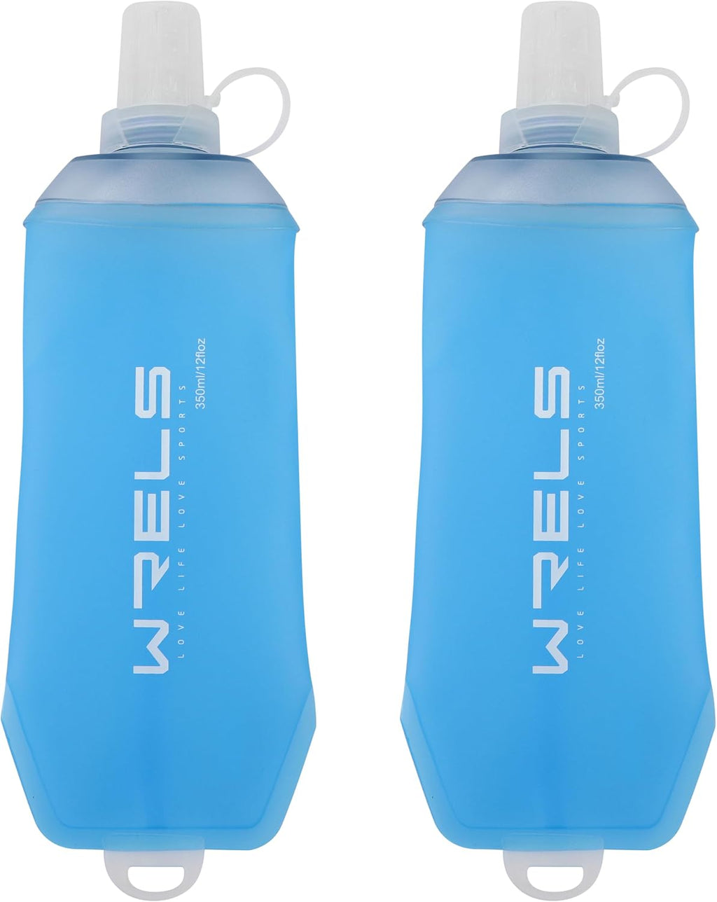 WRELS 200ml/350ml/500ml Collapsible Soft Flask,BPA Free Folding Soft Water Bottle with Hanging Ring,Lightweight TPU Hydration Flask for Running Marathon Cycling Hiking(350ml-2 Packs)