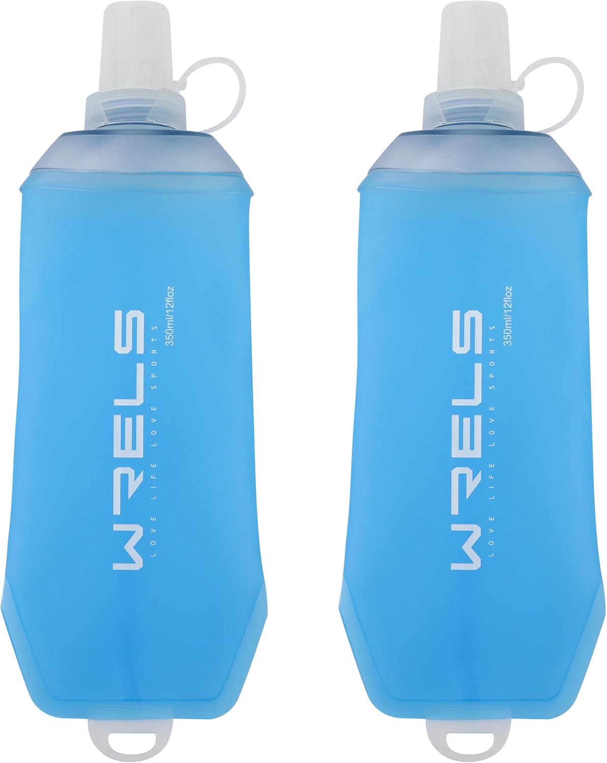 WRELS 200ml/350ml/500ml Collapsible Soft Flask,BPA Free Folding Soft Water Bottle with Hanging Ring,Lightweight TPU Hydration Flask for Running Marathon Cycling Hiking(350ml-2 Packs)