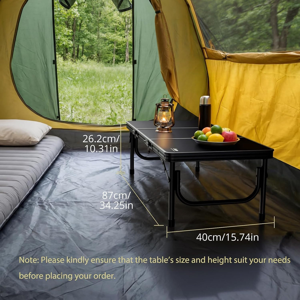 Anbte 34.2" x 15.7" Small Low Folding Picnic Table, 10.3" Height, Black