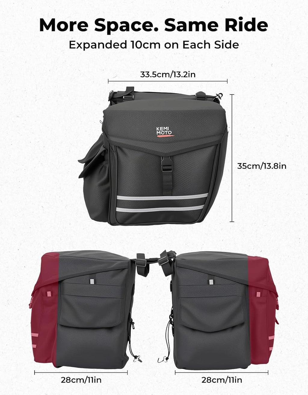 KEMIMOTO Panniers Bike Bags 40L/50L, Flip-Top with Waterproof Rain Cover