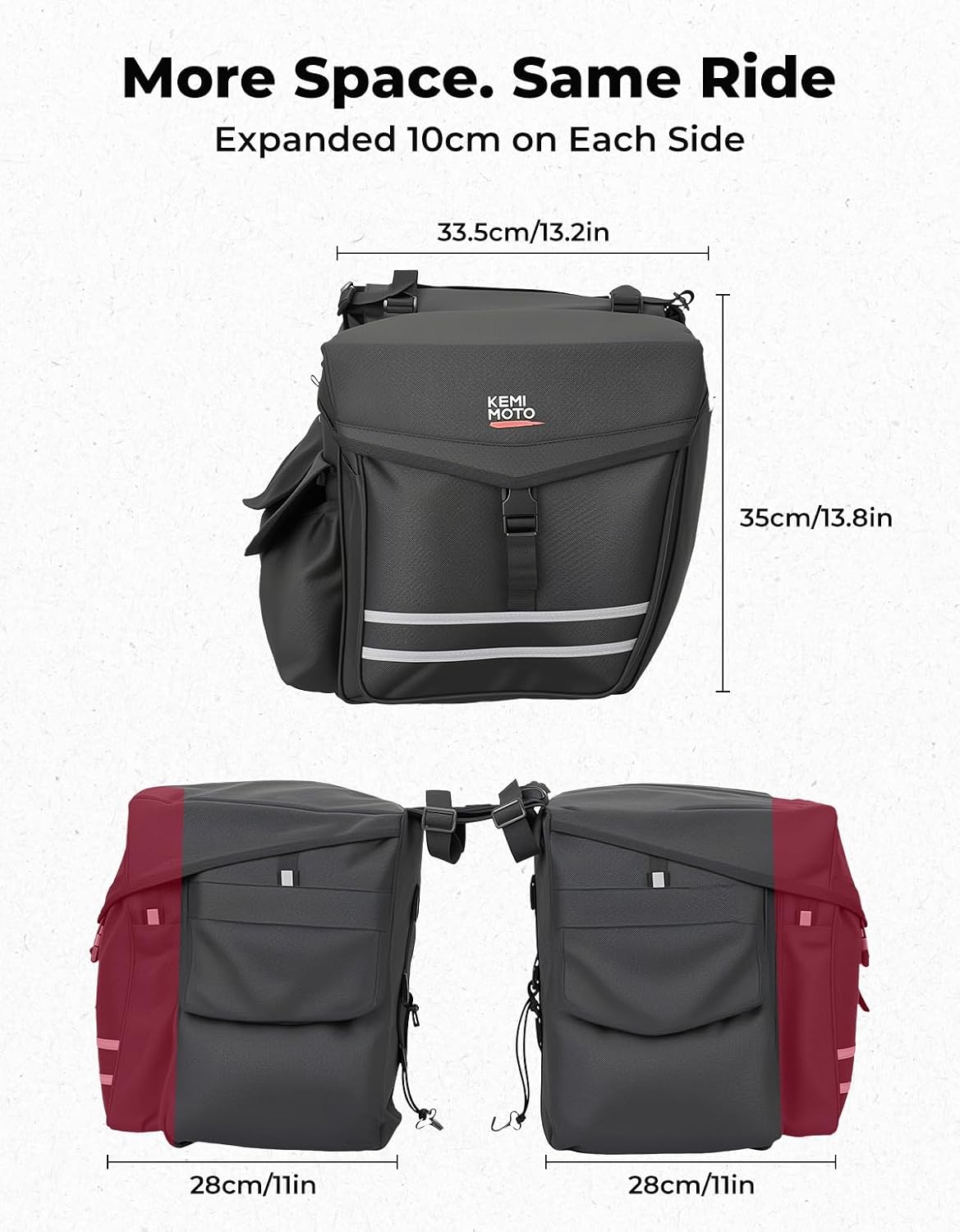 KEMIMOTO Panniers Bike Bags 40L/50L, Flip-Top with Waterproof Rain Cover