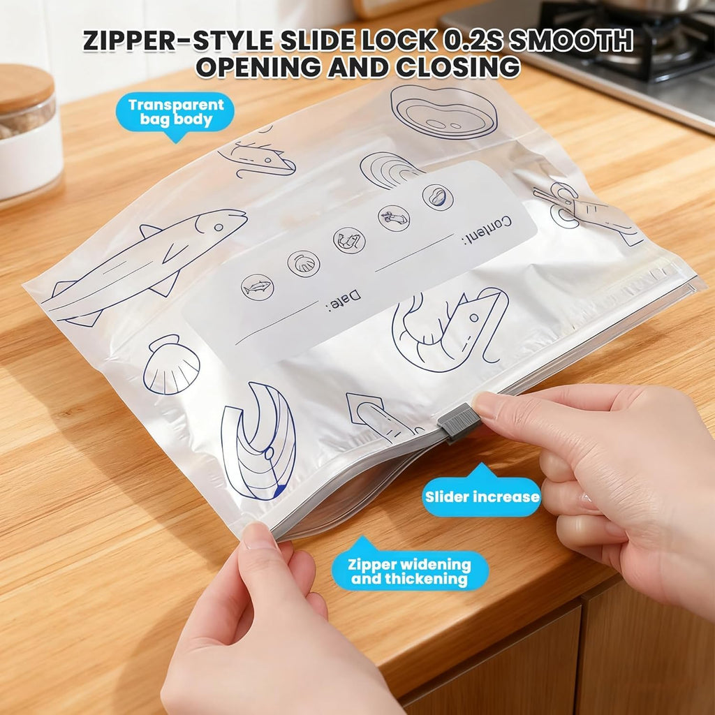 Reusable Aluminum Foil Sealable Storage Bags,Seafood Meat Self-sealing Freezer Bags,Aluminum foil sealable bags with labels and zippersmade,suitable for kitchen food storage and freezable(20pcs,Large)