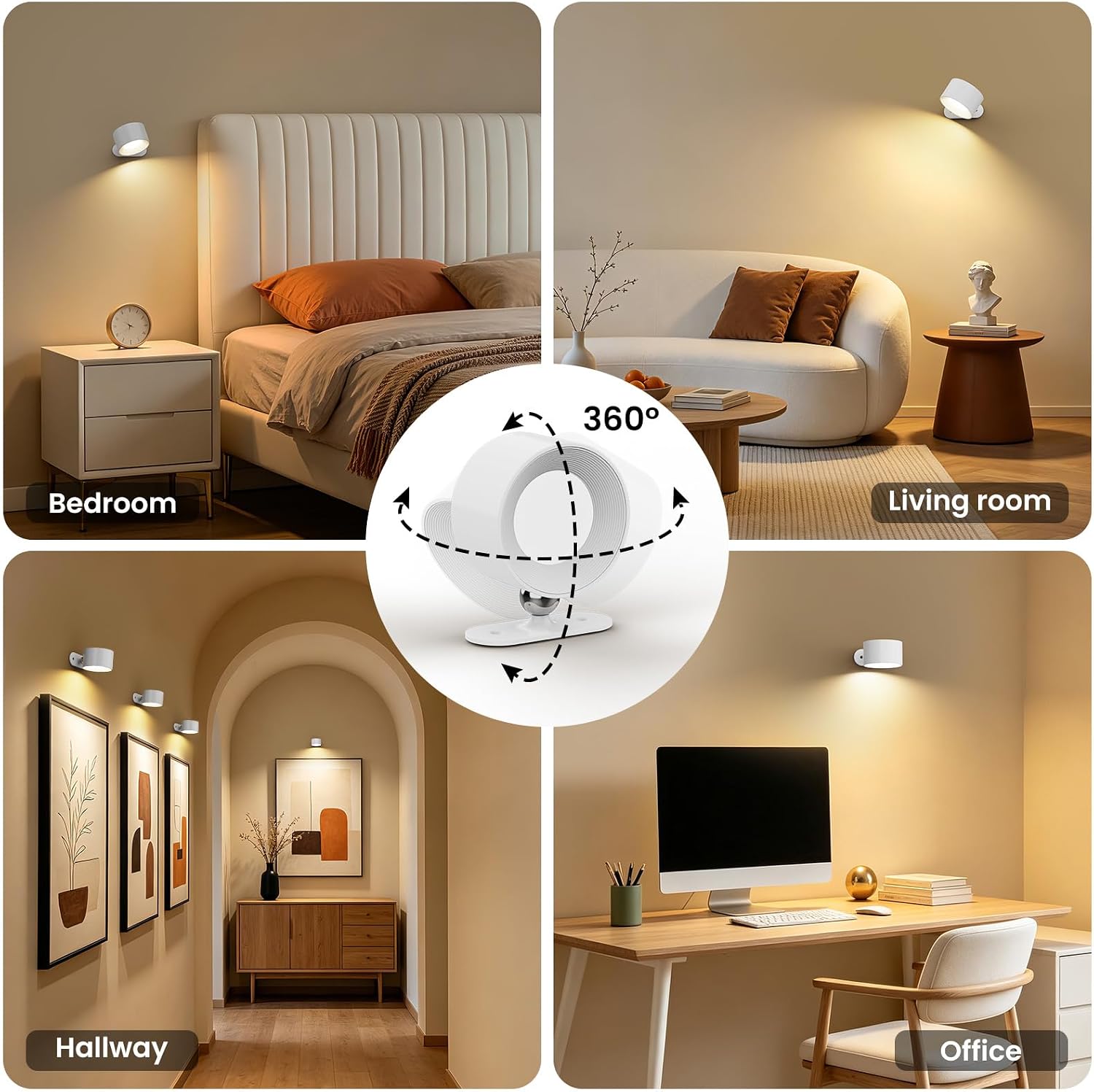 Koopala LED Wall Sconces, Wall Mounted Lamps with Rechargeable Battery Operated Dim 3 Brightness Removable Charging 360°Rotate Magnetic Ball, Cordless Wall Light for Reading Study Bedside Hallway