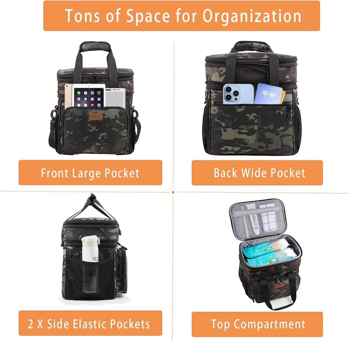 GLENKEY Expandable Lunch Box Insulated Leakproof Cooler Bag Work Outdoor