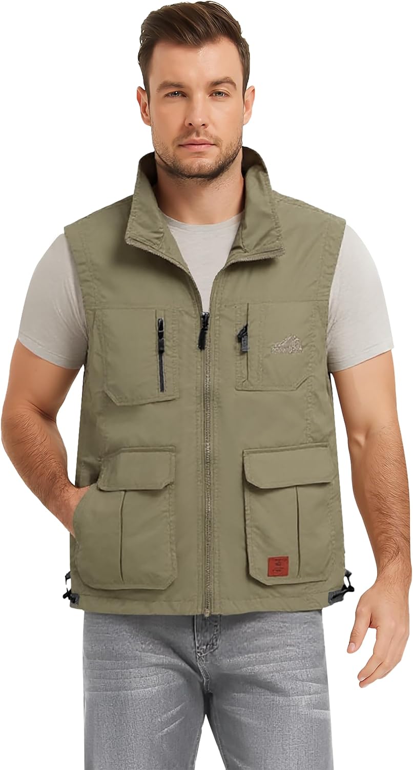Flygo Men's Lightweight Outdoor Travel Work Fishing Vest with Multi-Pockets
