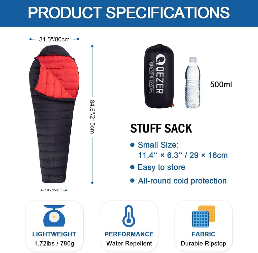 Ultralight Down Sleeping Bag for Adults, 600 Fill Power Backpacking