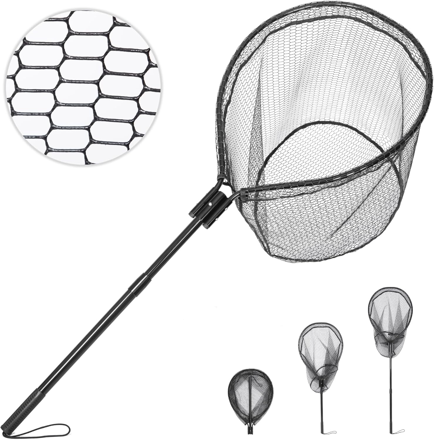 High Strength Large Landing Net, Fishing Net with Long Telescoping Handle