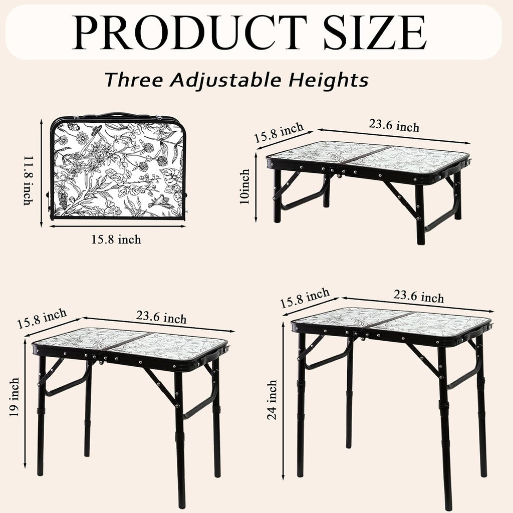 YihuiKo Small Camping Table, Vintage French Floral Pattern Folding Table