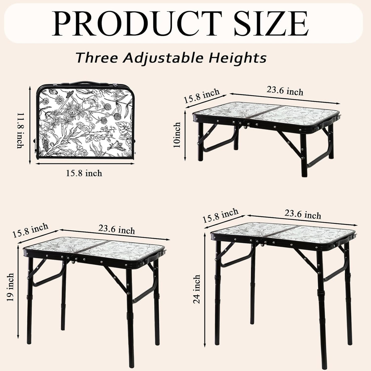 YihuiKo Small Camping Table, Vintage French Floral Pattern Folding Table