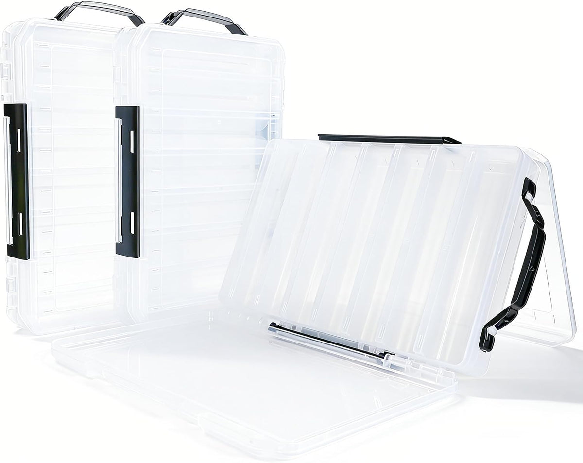 Fishing Tackle Boxes Lure Organizer: 2 Packs Hard Bait Storage Box - Double Sided Fishing Lure Case with 14 Compartments Container (Grey, L)