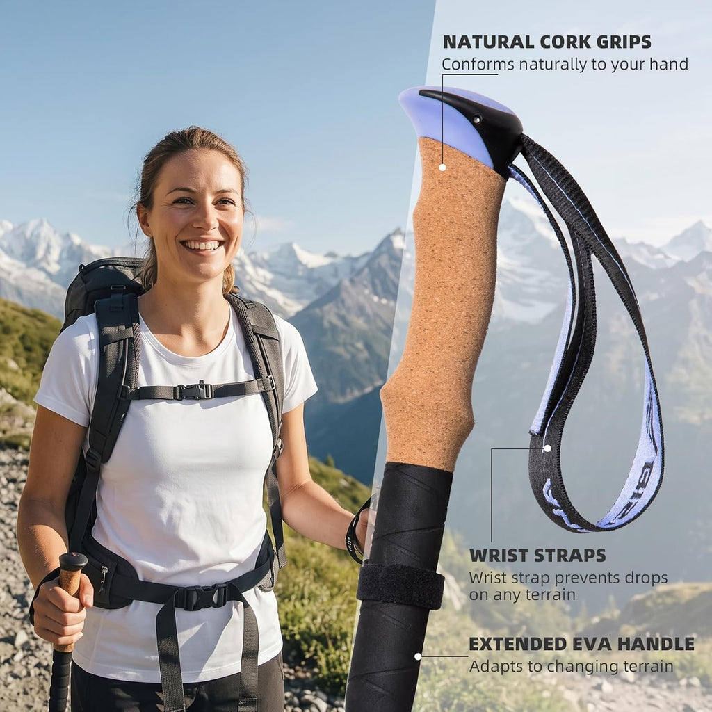 BISINNA Collapsible Ultralight Trekking Poles for Hiking 2pc 7075 Aluminum