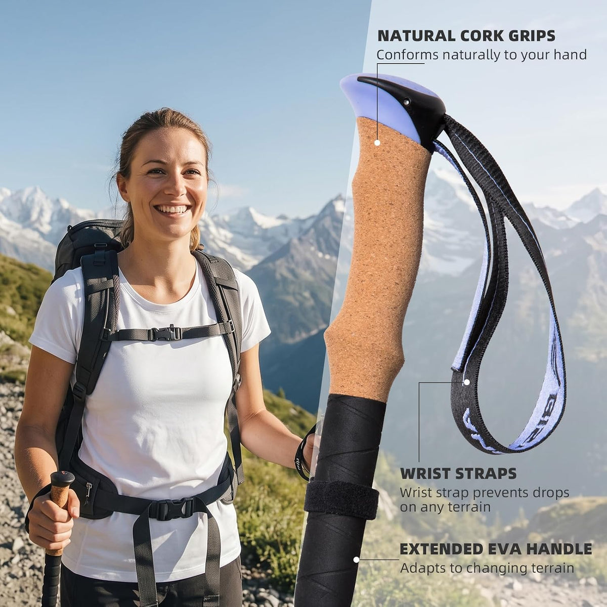 BISINNA Collapsible Ultralight Trekking Poles for Hiking 2pc 7075 Aluminum