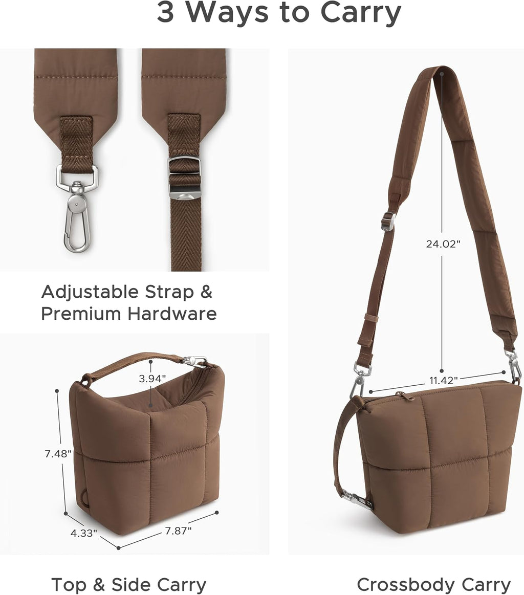 Comfyable Puffy Camera Bag, Soft Pillow Camera Bag with Shoulder Strap, Water-resistant Cute Compact Shooting Purse for Mirrorless DSLR SLR Women and Men, Mocha Brown