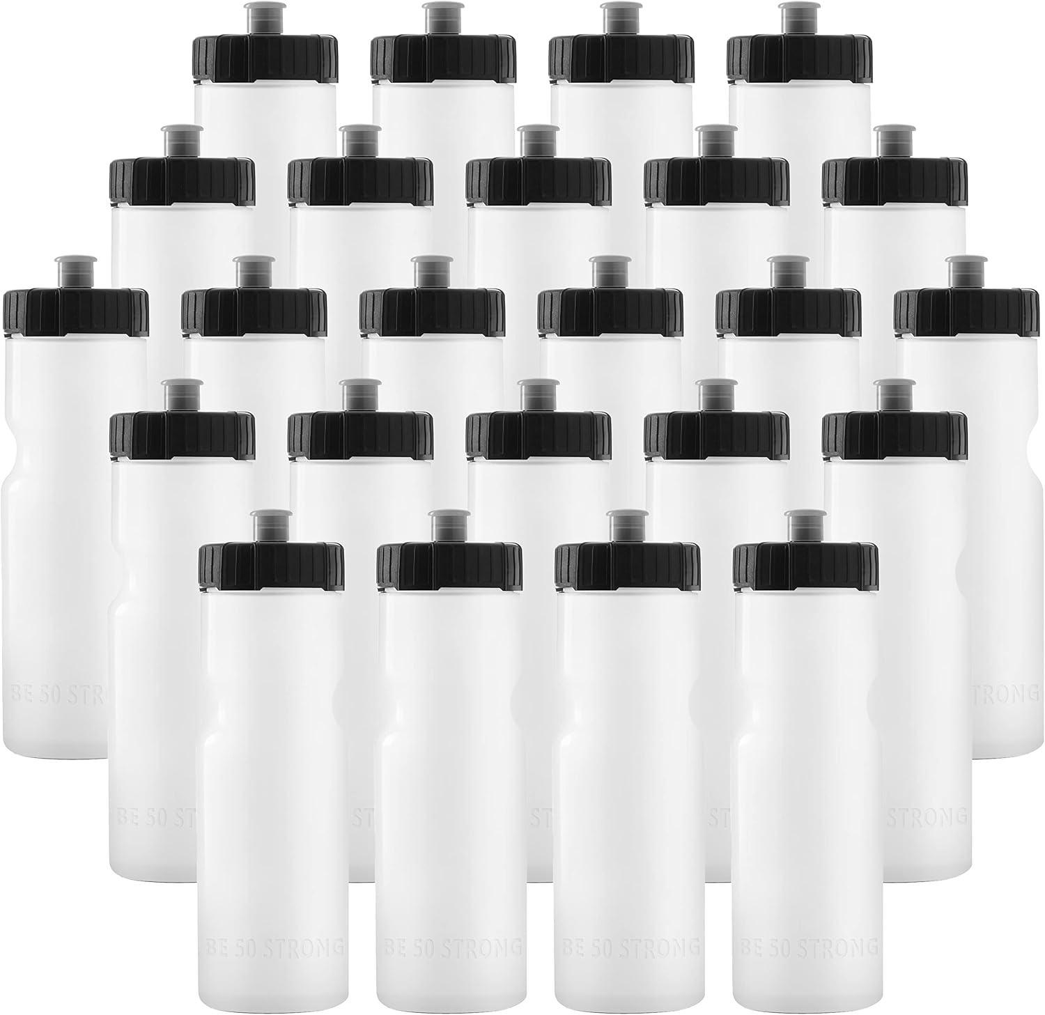 50 Strong | Bulk Water Bottles, 24-Pack, 22 oz, Sports Squeeze, Clear