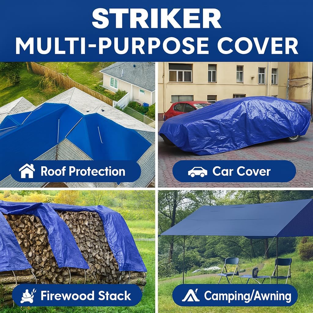 Striker Blue Tarp, Waterproof, UV Resistent, Covers 384 Sq. Ft 20' X 20'