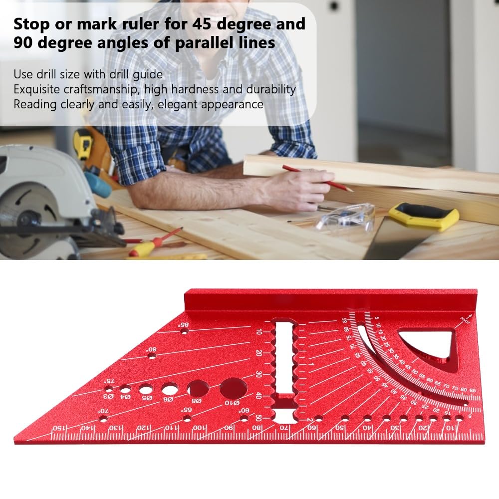 Aluminum Alloy Woodworking Ruler 150mm | 45/90 Degree Angle Measuring Tool with Etched Marking for Carpentry and Drilling Guide