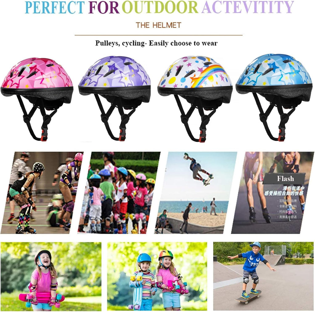 Lamsion Adjustable Kids Bike Helmet with Knee Elbow Wrist Pads, Ages 3-8